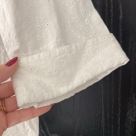 Jones New York Linen Eyelet Paisley Button Down Shirt White Blouse M - Picture 12 of 13